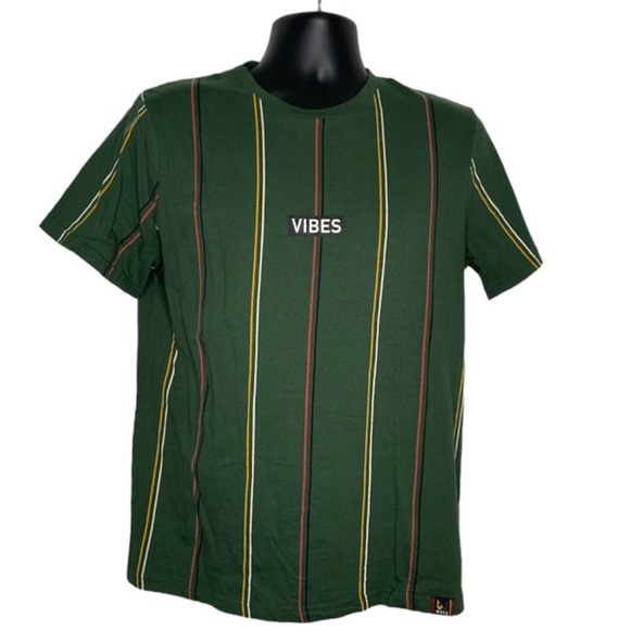 WXYZ Other - WXYZ Striped “Vibes” Short Sleeve Slogan T-Shirt (Size:M, Color:Green/Multi)